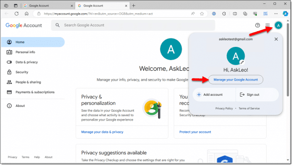 Google Manage Account