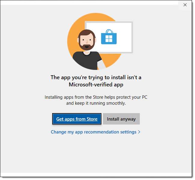 "The app you’re trying to install isn’t a Microsoft-verified app"