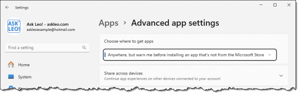 Windows Where to get apps setting.