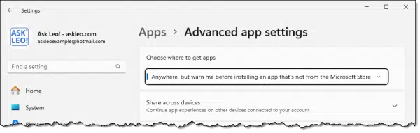 Windows Where to get apps setting.