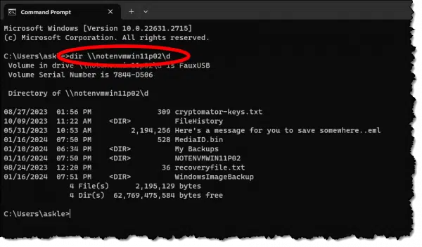 Remote DIR in Command Prompt.