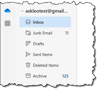 Gmail account, open in the New Outlook, labels not showing.