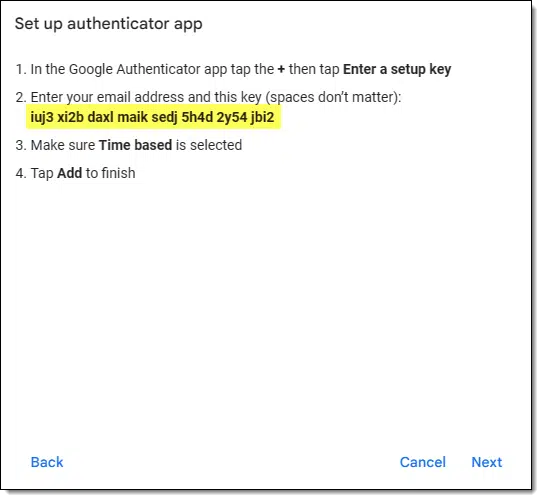 Google 2FA secret as a string.