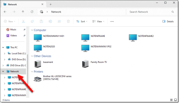 Network in Windows File Explorer.
