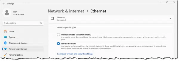 Private network setting.