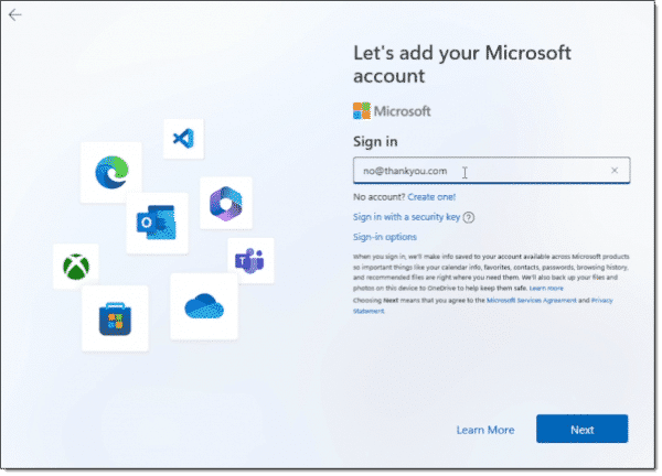 Let's add your Microsoft account.