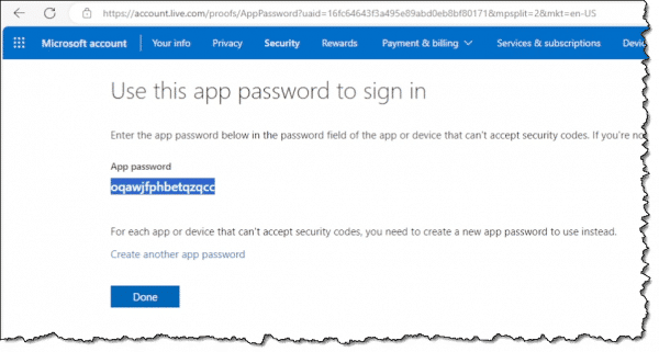 App password for the Hotmail account.