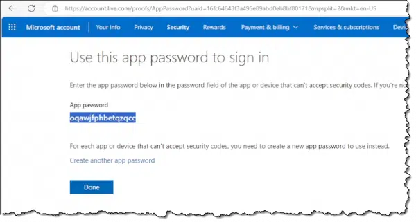 App password for the Hotmail account.