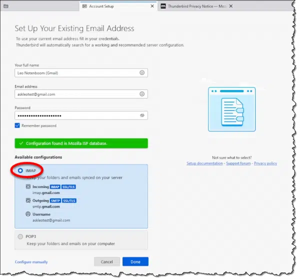 Configuring Thunderbird for Gmail.