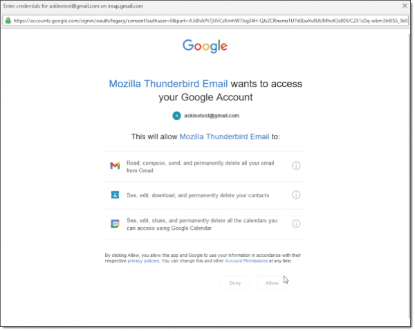 Part of the OAUTH process for Gmail.