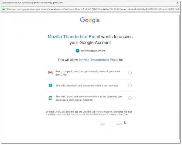 Part of the OAUTH process for Gmail.