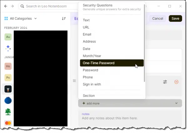 Adding a one-time password manually.