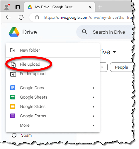 Google Drive New menu.