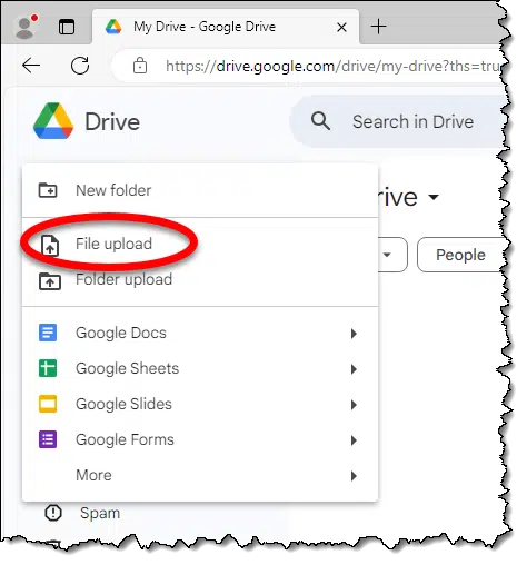 Google Drive New menu.