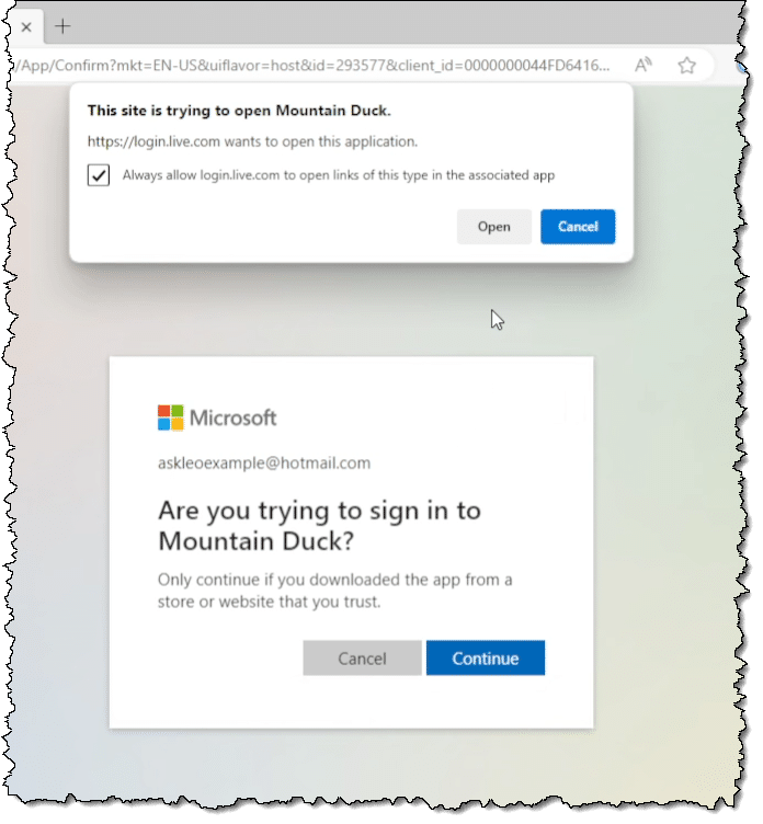 Microsoft confirming your intentions.