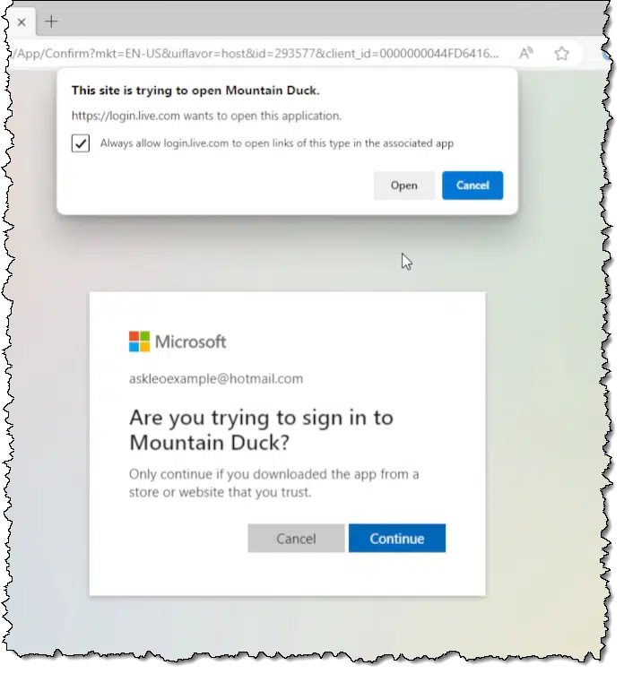 Microsoft confirming your intentions.