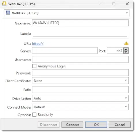 Mountain Duck connection dialog
