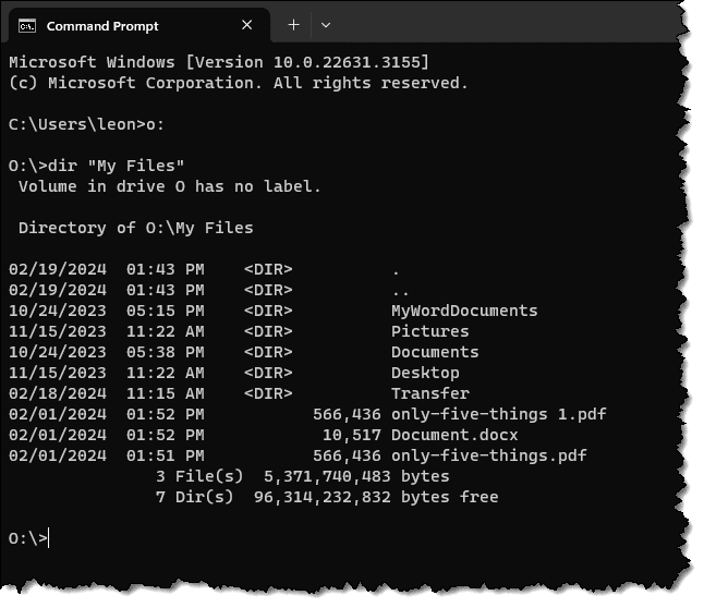 Viewing OneDrive files online using Command Prompt.