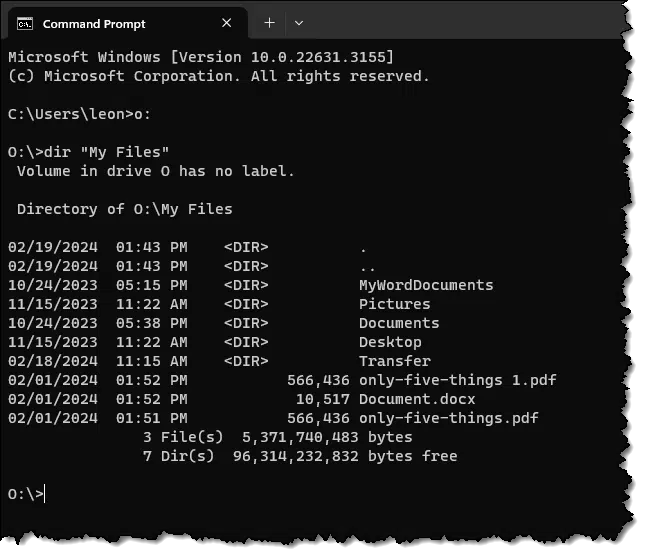 Viewing OneDrive files online using Command Prompt.