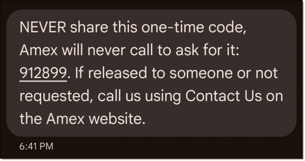 SMS security code.
