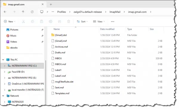 An IMAP account folder in Thunderbird.