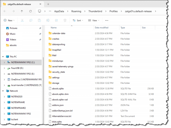 Thunderbird profile folder contents.