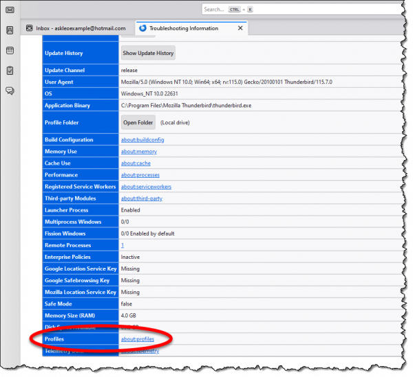 Thunderbird Troubleshooting Information