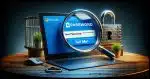 Visualize a secure, encrypted server with a padlock symbolizing security, and a magnifying glass over a computer screen displaying an Outlook.com login page, to represent the attempt to find the existing password without changing it.