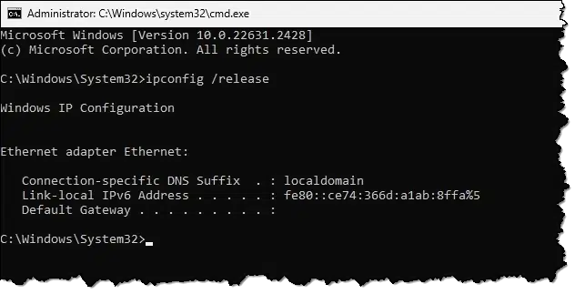 Windows 11 Setup ipconfig run.