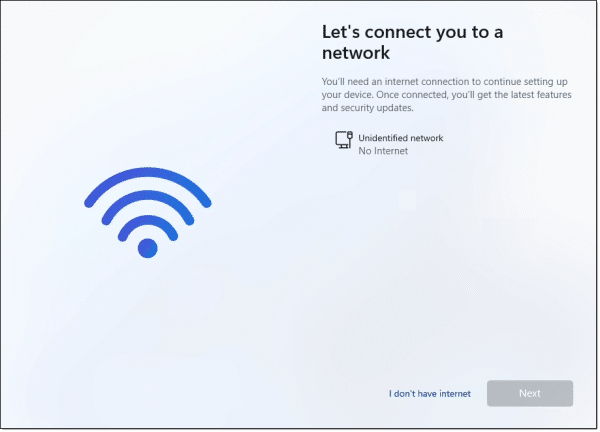 Windows 11 Setup noticing there's no network.