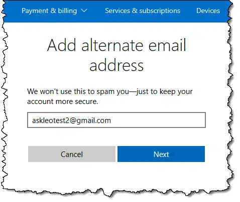 Adding an alternate email address.