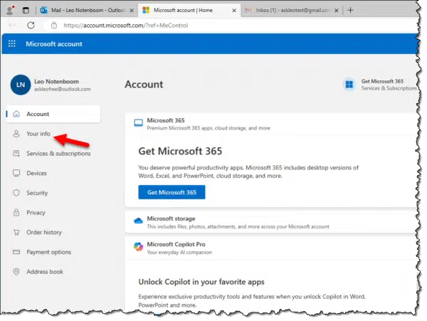Microsoft Account page.