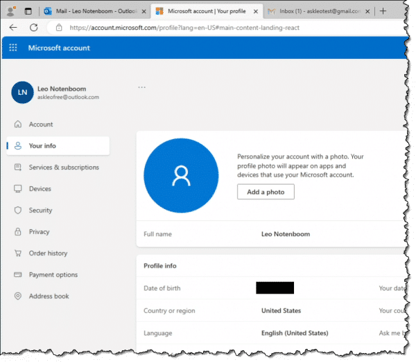 Microsoft Account - Your Info