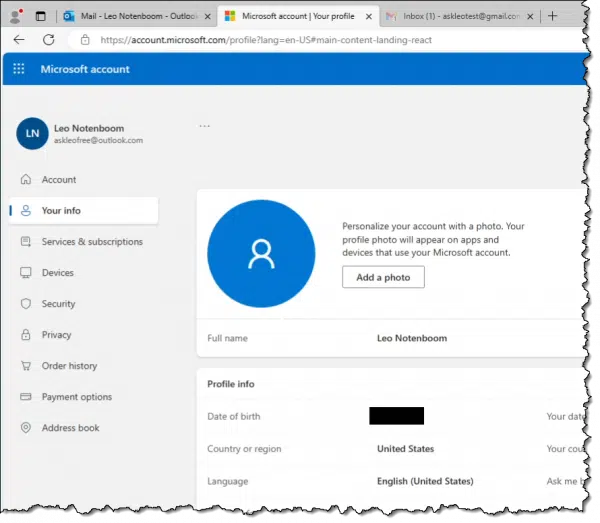 Microsoft Account - Your Info