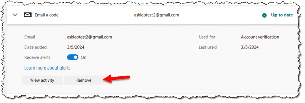 Removing an alternate email address.