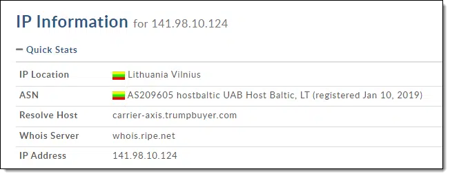 Whois information on the IP address.