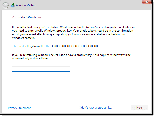 Windows Setup Activate page