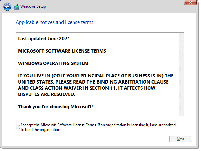 Windows 11 Setup License