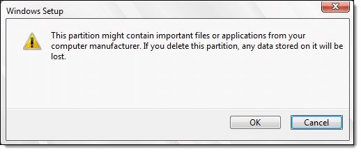 Windows 11 Setup Delete Partition Warning