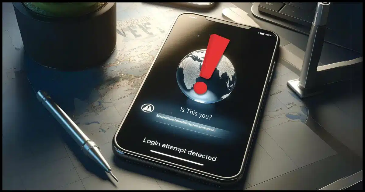 A photorealistic image of a modern smartphone displaying a notification for an unexpected two-factor authentication request.