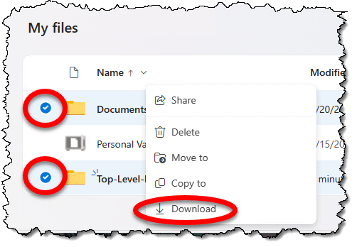 OneDrive multi-select at top.