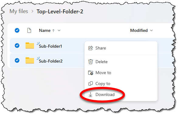 OneDrive download using multi-select.