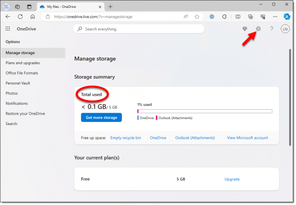 OneDrive space used.