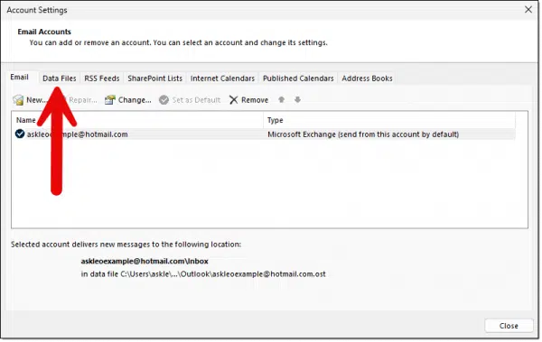 Account settings dialog.