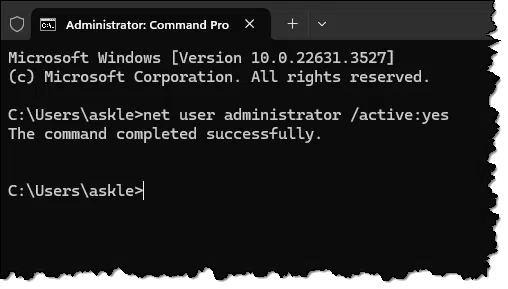 Enabling the administrator account.