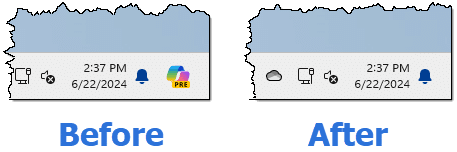 Taskbar with and without CoPilot.