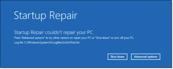 Couldn't repair your PC.