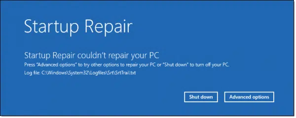 Couldn't repair your PC.