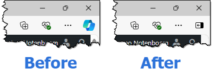 Before and After changing the Show Copilot setting in Edge.