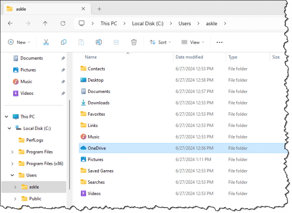 Location of a OneDrive folder.